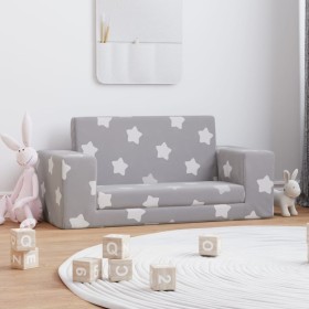 Divano Letto Bambini a 2 Posti Grigio Chiaro con Stelle Peluche