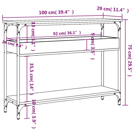 Tavolo Consolle con Ripiano Nero 100x29x75cm Legno Multistrato