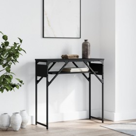 Tavolo Consolle con Ripiano Nero 75x30x75cm Legno Multistrato