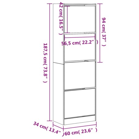 Scarpiera con 4 Cassetti Ribaltabili Rovere Fumo 60x34x187,5 cm