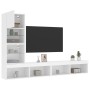 Mobili TV a Muro con LED 4pz Bianchi in Legno Multistrato