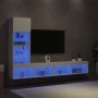 Mobili TV a Muro con LED 4pz Bianchi in Legno Multistrato