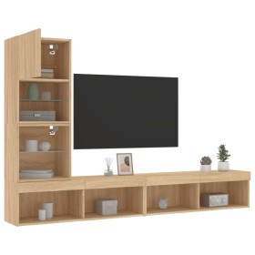 Mobili TV a Muro con LED 4pz Rovere Sonoma Legno Multistrato