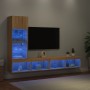 Mobili TV a Muro con LED 4pz Rovere Sonoma Legno Multistrato