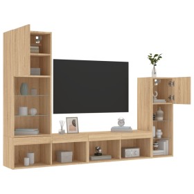 Mobili TV a Muro con LED 4pz Rovere Sonoma Legno Multistrato