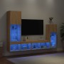 Mobili TV a Muro con LED 4pz Rovere Sonoma Legno Multistrato