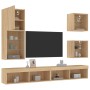 Mobili TV a Muro con LED 5pz Rovere Sonoma Legno Multistrato