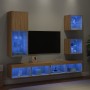 Mobili TV a Muro con LED 5pz Rovere Sonoma Legno Multistrato