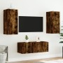 Mobili TV a Muro con LED 4pz Rovere Fumo in Legno Multistrato