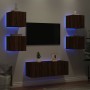 Mobili TV a Muro con LED 6pz Rovere Marrone Legno Multistrato