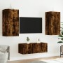 Mobili TV a Muro con LED 4pz Rovere Fumo in Legno Multistrato