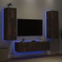 Mobili TV a Muro con LED 6pz Rovere Fumo in Legno Multistrato