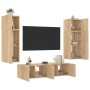 Mobili TV a Muro con LED 6pz Rovere Sonoma Legno Multistrato