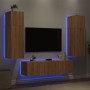 Mobili TV a Muro con LED 6pz Rovere Sonoma Legno Multistrato