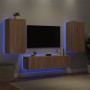 Mobili TV a Muro con LED 4pz Rovere Sonoma Legno Multistrato