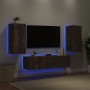 Mobili TV a Muro con LED 4pz Rovere Fumo in Legno Multistrato