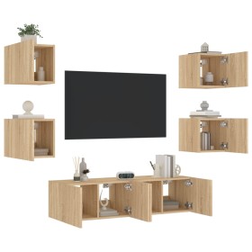 Mobili TV a Muro con LED 6pz Rovere Sonoma Legno Multistrato