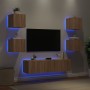 Mobili TV a Muro con LED 6pz Rovere Sonoma Legno Multistrato