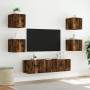 Mobili TV a Muro con LED 6pz Rovere Fumo in Legno Multistrato