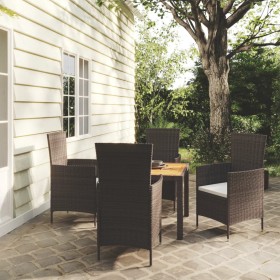 Set da Pranzo da Giardino 5 pz con Cuscini in Polyrattan Nero