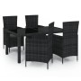 Set da Pranzo da Giardino 5 pz con Cuscini in Polyrattan Nero