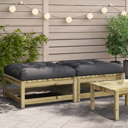 Poggiapiedi Giardino con Cuscini 2pz Legno Impregnato di Pino