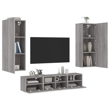 Mobili TV a Muro 5pz Grigio Sonoma in Legno Multistrato