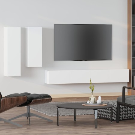 Set di Mobili Porta TV 4 pz Bianco in Legno Multistrato