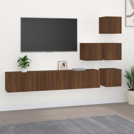 Mobile Porta TV a Parete Rovere Marrone in Legno Multistrato