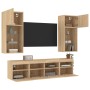 Mobili TV a Muro con LED 5pz Rovere Sonoma Legno Multistrato