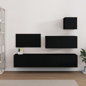 Set Mobili Porta TV 4 pz Nero in Legno Multistrato