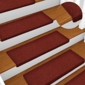 Tappetini per Scale Tessuto Agugliato 10 pz 65x21x4 cm Bordeaux