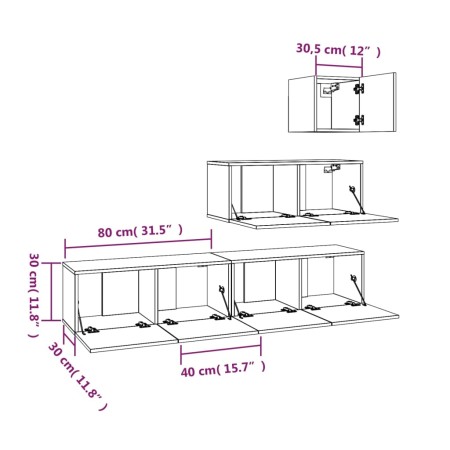 Set di Mobili Porta TV 4 pz Rovere Fumo in Legno Multistrato