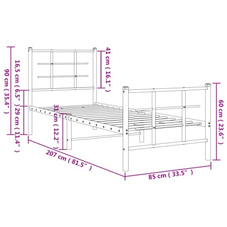 Giroletto con Testiera e Pediera Metallo Bianco 80x200 cm