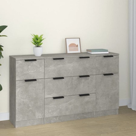 Set di Credenze 3 pz Grigio Cemento in Legno Multistrato