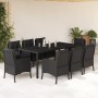 Set da Pranzo da Giardino 9 pz con Cuscini Nero in Polyrattan