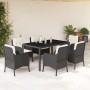 Set da Pranzo da Giardino 7 pz Nero con Cuscini in Polyrattan