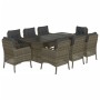 Set da Pranzo da Giardino 9 pz con Cuscini in Polyrattan Grigio