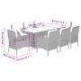 Set da Pranzo da Giardino 9 pz con Cuscini in Polyrattan Grigio