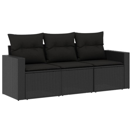 Set Divani da Giardino 3 pz con Cuscini in Polyrattan Nero