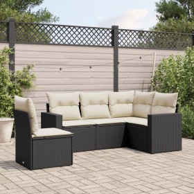 Set Divani da Giardino 5 pz con Cuscini in Polyrattan Nero