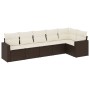 Set Divani da Giardino 6 pz con Cuscini Marrone in Polyrattan