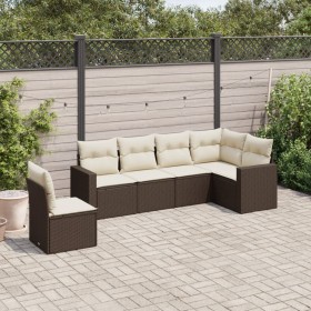 Set Divani da Giardino 6 pz con Cuscini Marrone in Polyrattan