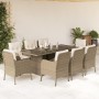 Set da Pranzo da Giardino 9 pz con Cuscini Beige in Polyrattan