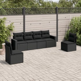 Set Divano da Giardino 6 pz con Cuscini Nero in Polyrattan