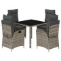 Set da Pranzo da Giardino 5 pz con Cuscini in Polyrattan Grigio