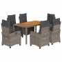 Set da Pranzo da Giardino 7 pz con Cuscini in Polyrattan Grigio