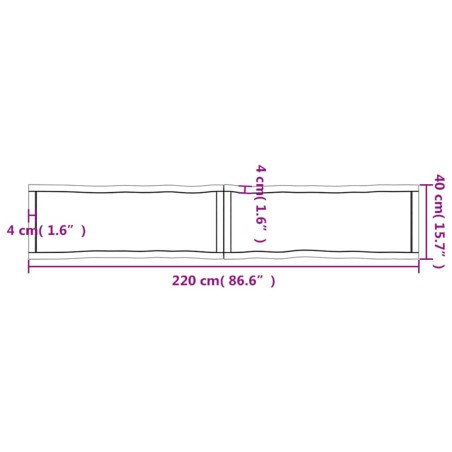 Piano per Tavolo 220x40x(2-4) cm Rovere Non Trattato Bordi Vivi