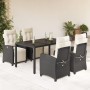 Set da Pranzo da Giardino 5 pz Nero con Cuscini in Polyrattan