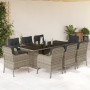 Set Pranzo da Giardino 9pz con Cuscini Grigio Chiaro Polyrattan